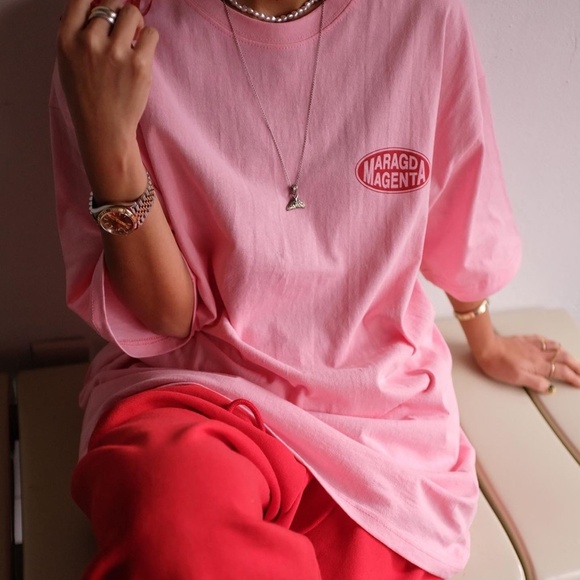 Pink t-shirt oversized women tee t-shirt shirt cotton top - Picture 3 of 6
